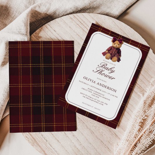 Polo Teddy Bear Girl Baby Shower Invitation Einladung