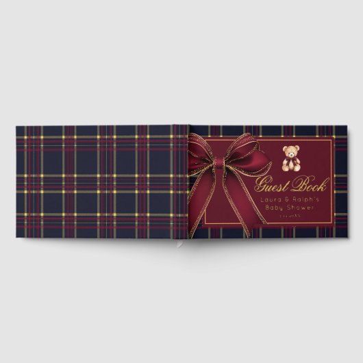 Polo Teddy Bear Gold Bow Classic Kariert Baby Show Gästebuch (Voll)