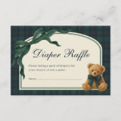 Polo Teddy Bear Green Bow Plaid Diaper Raffle Begleitkarte (Vorderseite)