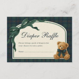 Polo Teddy Bear Green Bow Plaid Diaper Raffle Begleitkarte
