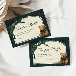 Polo Teddy Bear Green Bow Plaid Diaper Raffle Begleitkarte