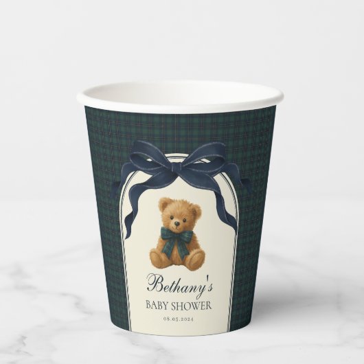 Polo Teddy Bear Navy Bow Plaid Baby Boy Pappbecher (Vorderseite)