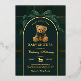 Polo Teddy Bear Tartan Flannel Boy Baby Shower Folieneinladung