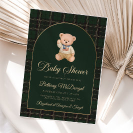 Polo Teddy Bear Tartan Preppy Baby Shower Folieneinladung