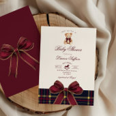 Polo Teddy Bear Wine Red kariert Winter Baby Dusch Einladung