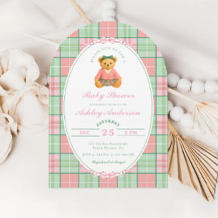 Polo-Teddybär Rosa Babyparty Einladung
