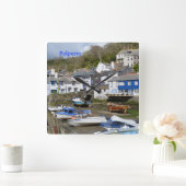 Polperro Cornwall England Low Tide Quadratische Wanduhr (Zuhause)