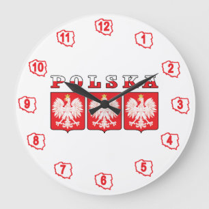 Polska Eagle Flag Shields Große Wanduhr