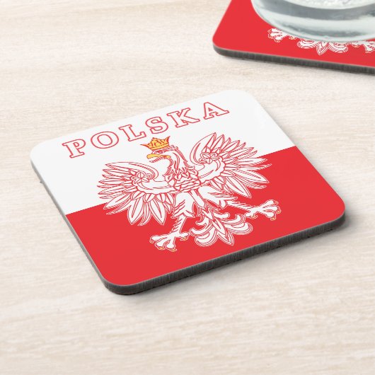 Polska mit rotem Polnischer Adler Getränkeuntersetzer (Linke Seite)