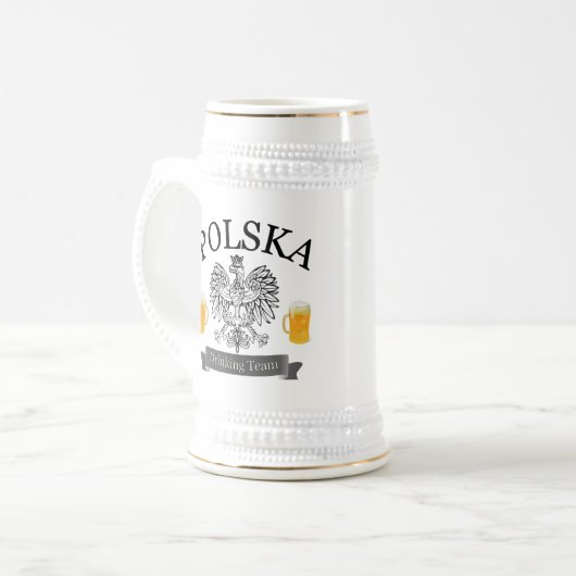 Polska trinkendes Team Stein Bierglas (Vorderseite Links)