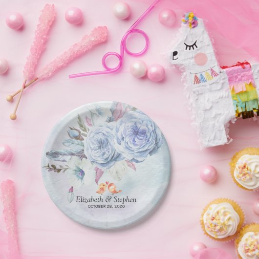 Polterabend Aquarellfarbe Bohemische Blume Feder Pappteller (Party)