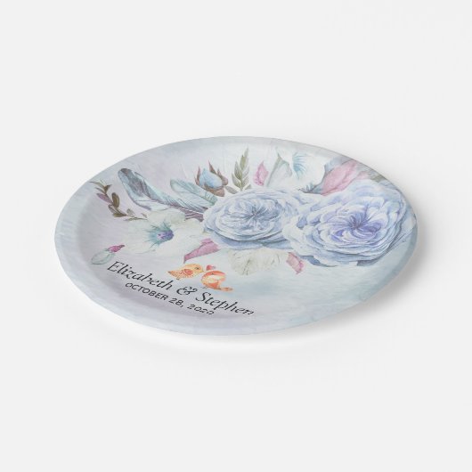 Polterabend Aquarellfarbe Bohemische Blume Feder Pappteller (Schrägansicht)