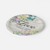 Polterabend Aquarellsukkulturen Rustikales Holz Pappteller (Schrägansicht)