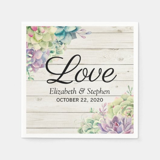 Polterabend Aquarellsukkulturen Rustikales Holz Serviette (Vorderseite)