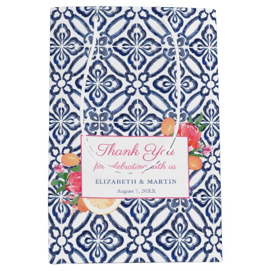 Polterabend aus blauem und weißem Tile Mittlere Geschenktüte (Vorderseite)