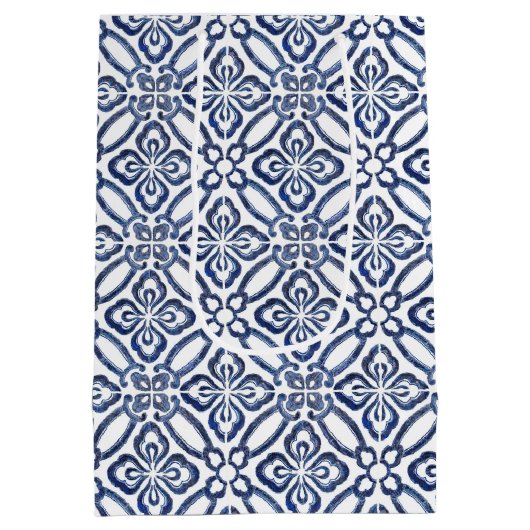 Polterabend aus blauem und weißem Tile Mittlere Geschenktüte (Rückseite)