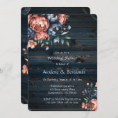 Polterabend aus Navy und Kupfer Peony Wood Einladung (Vorne/Hinten)