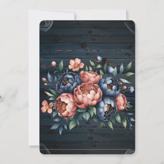 Polterabend aus Navy und Kupfer Peony Wood Einladung (Rückseite)