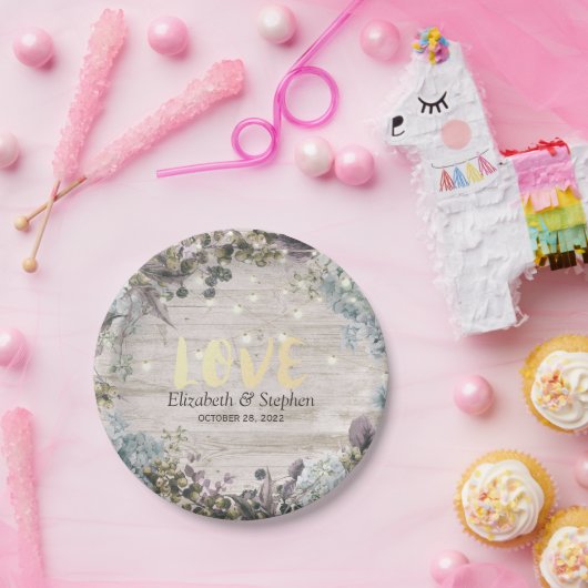 Polterabend Blumenstrauß und rustikales Holz Pappteller (Party)