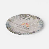 Polterabend Blumenstrauß und rustikales Holz Pappteller (Schrägansicht)