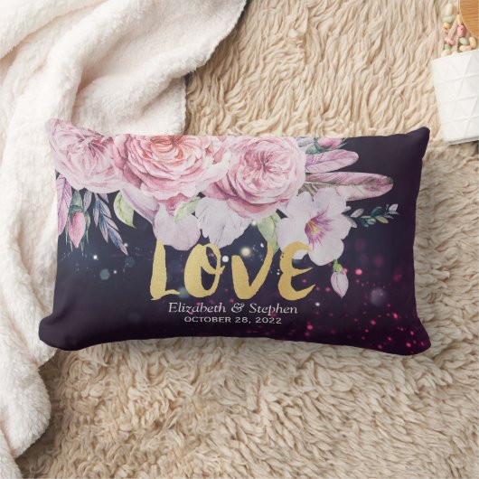 Polterabend Boho Blumenzauber und Lila Leuchten Lendenkissen (Decke)