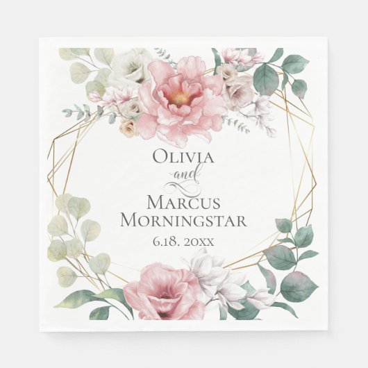 Polterabend | Cherry Blossom Pink Peony Blume Serviette (Vorderseite)