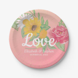 Polterabend Chic Rose Blume Pink Gold Glitzer Pappteller