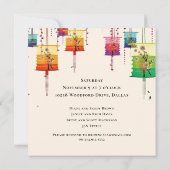 Polterabend der Kirschbaumvögel mit farbenfrohen L Einladung (Rückseite)