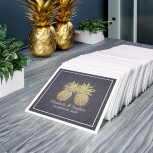 Polterabend Elegant Gold Ananas Paare Blau Serviette