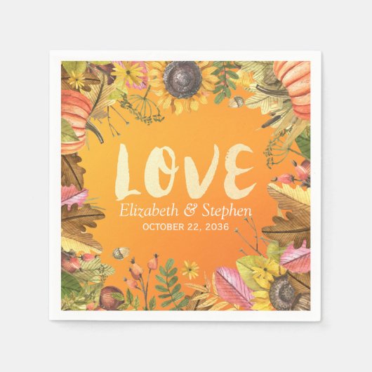 Polterabend Fall Maple Blätter Pumpkin Sonnenblume Serviette (Vorderseite)