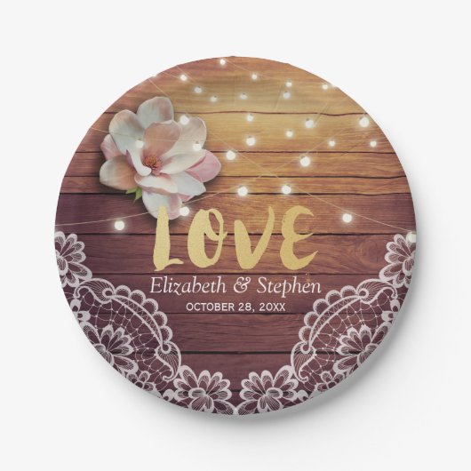 Polterabend Floral String Lights Holzosen Deko Pappteller (Vorderseite)