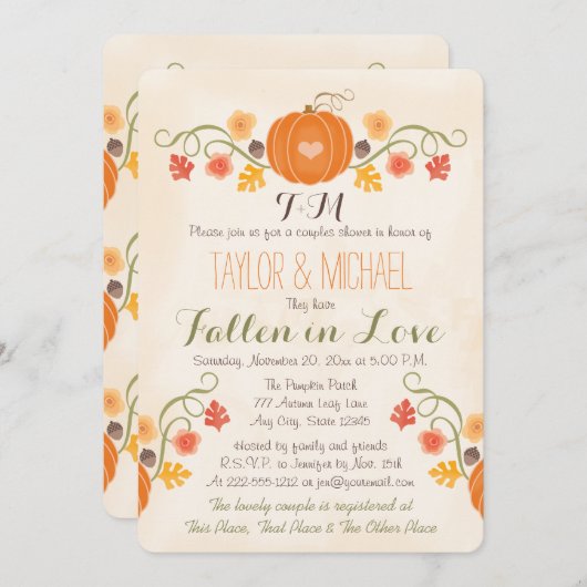 Polterabend für mit Monogramm Pumpkin Fall Paare Einladung (Vorne/Hinten)