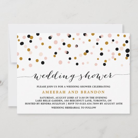 Polterabend für rosa, goldfarbene und schwarze Con Einladung (Vorderseite)