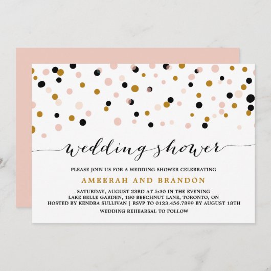 Polterabend für rosa, goldfarbene und schwarze Con Einladung (Vorne/Hinten)