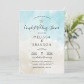 Polterabend für Wasserfarbenpaare am Strand Einladung (Stehend Vorderseite)