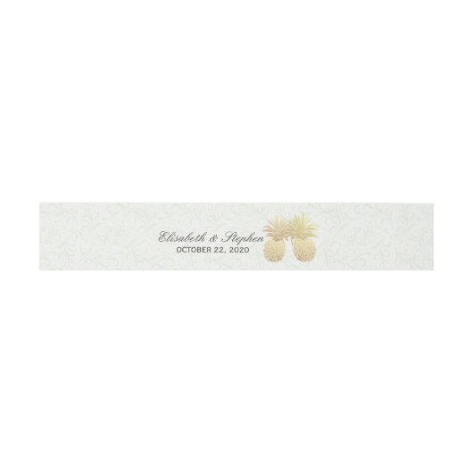 Polterabend Gold Foil Ananas Damask Paper Einladungsbanderole (Flach)