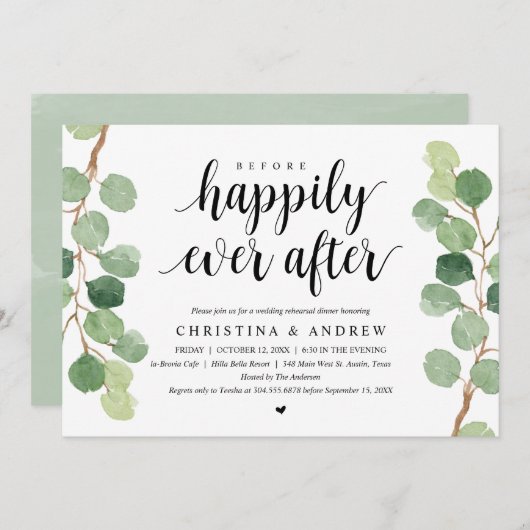 Polterabend. Greenery Eucalyptus Einladung (Vorne/Hinten)