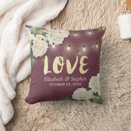 Polterabend Hydrangea String Light Burgundy Red Kissen (Decke)