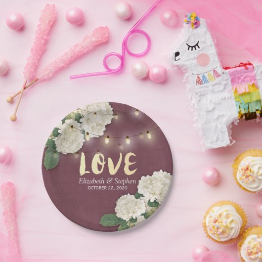 Polterabend Hydrangea String Light Burgundy Red Pappteller (Party)