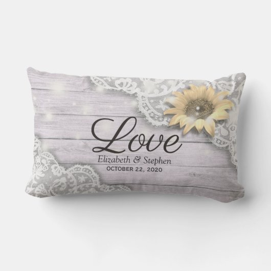 Polterabend Lace Sonnenblumen Holz & String Lights Lendenkissen (Rückseite)