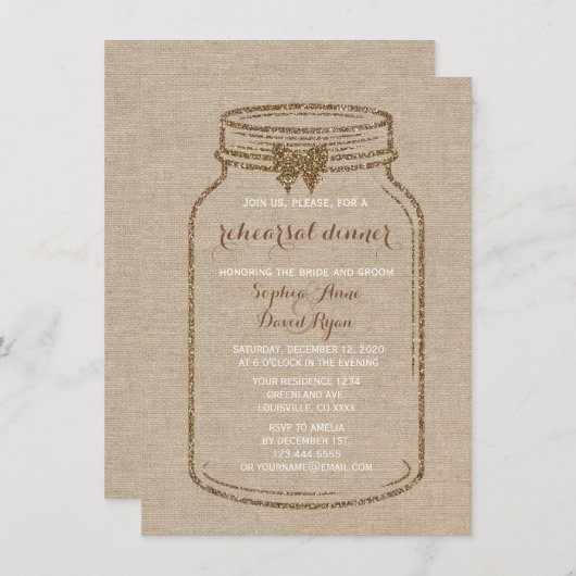 Polterabend | Mason Jar Linen Leinwand Einladung (Vorne/Hinten)