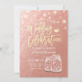 Polterabend Mason Jars String Lights Rose Gold Einladung (Vorderseite)