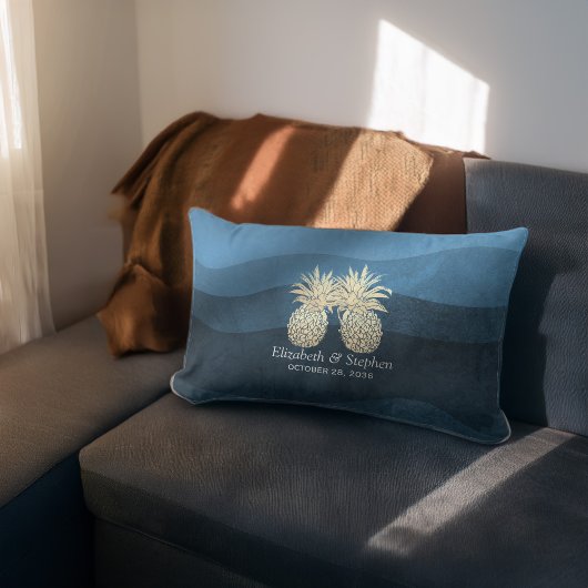 Polterabend Modern Blue Gold Ananas Couple L Lendenkissen