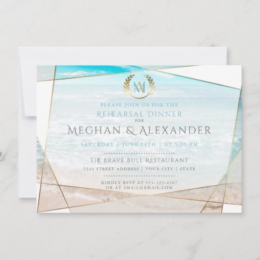 Polterabend | Modern Monogram Beach Einladung (Vorderseite)