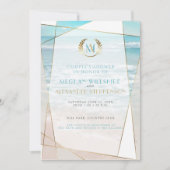Polterabend | Moderne Mongram Beach Wedding Einladung (Vorderseite)