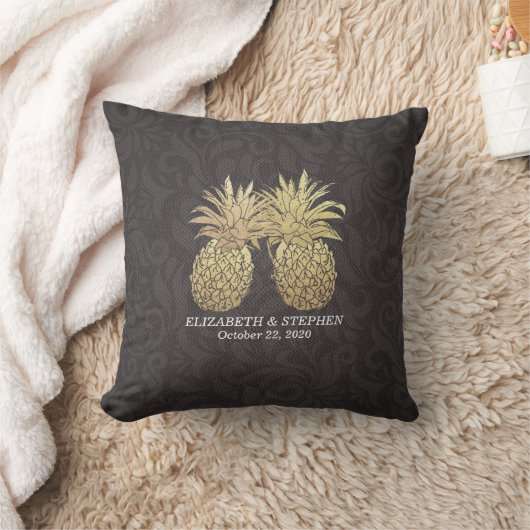 Polterabend Modernes Black Gold Ananas Kissen (Decke)