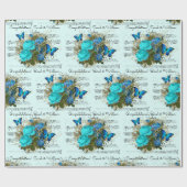 Polterabend Namen Aquamarin Blue Rose Ephemera hin Geschenkpapier (Flach)