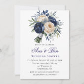 Polterabend Navy Blue und Elfenbeinblume Einladung (Vorderseite)