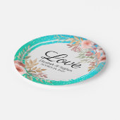 Polterabend Rosa Aquamarine Goldpunkte in Rosa Pappteller (Schrägansicht)