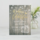 Polterabend Rustic Wood Mason Jar String Lights Einladung (Stehend Vorderseite)